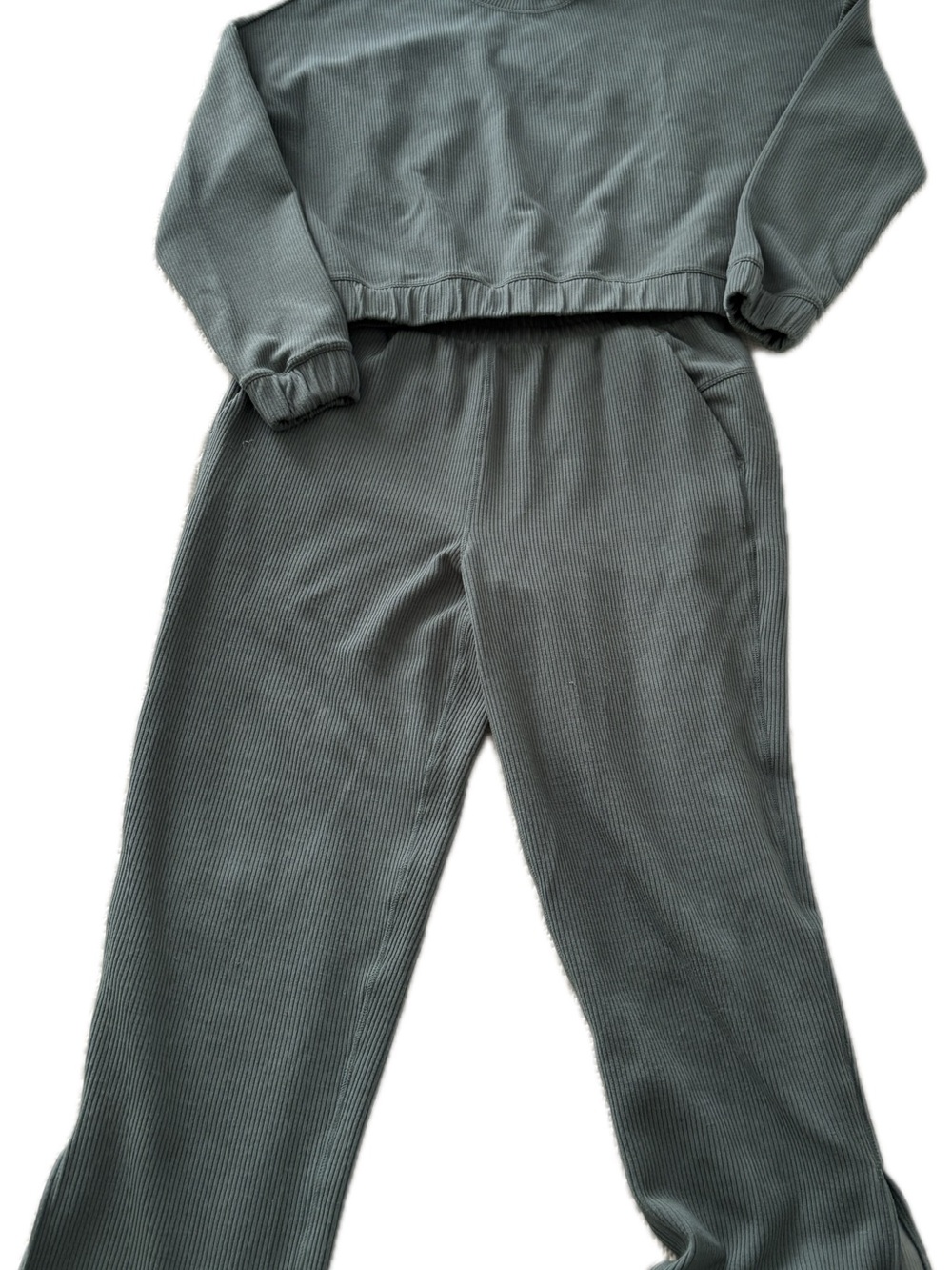 90 Degree By Reflex Women's Ribbed Two-Piece Lounge Set in Sage Green